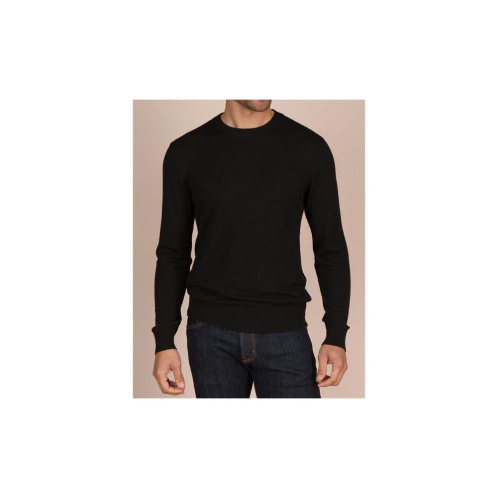 MILLS SUPPLY Mens Black Striped Crew Neck Classic Fit Cashmere Sweater M